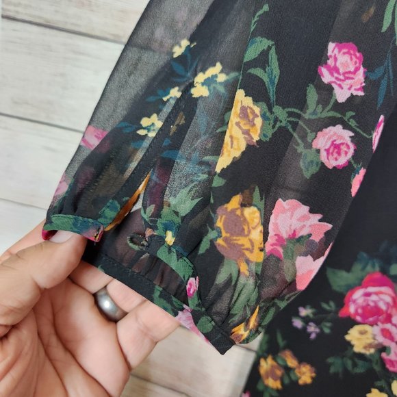 Aritzia Wilfred Womens Button Long Sleeve Black Floral Dress Size 8 - Picture 5 of 13